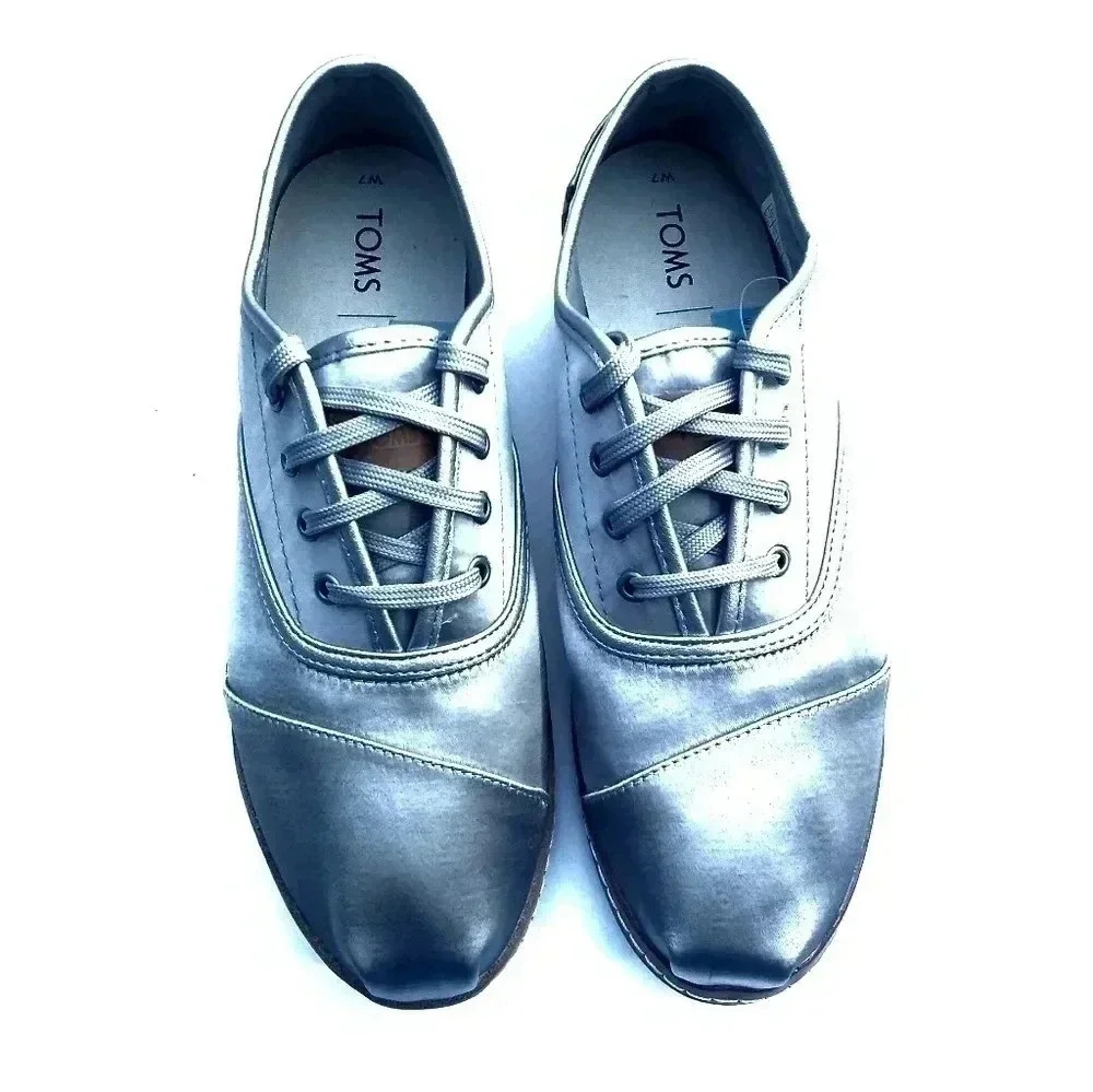 TOMS Cordones Silver Satin & Rose Gold Polka Shoes